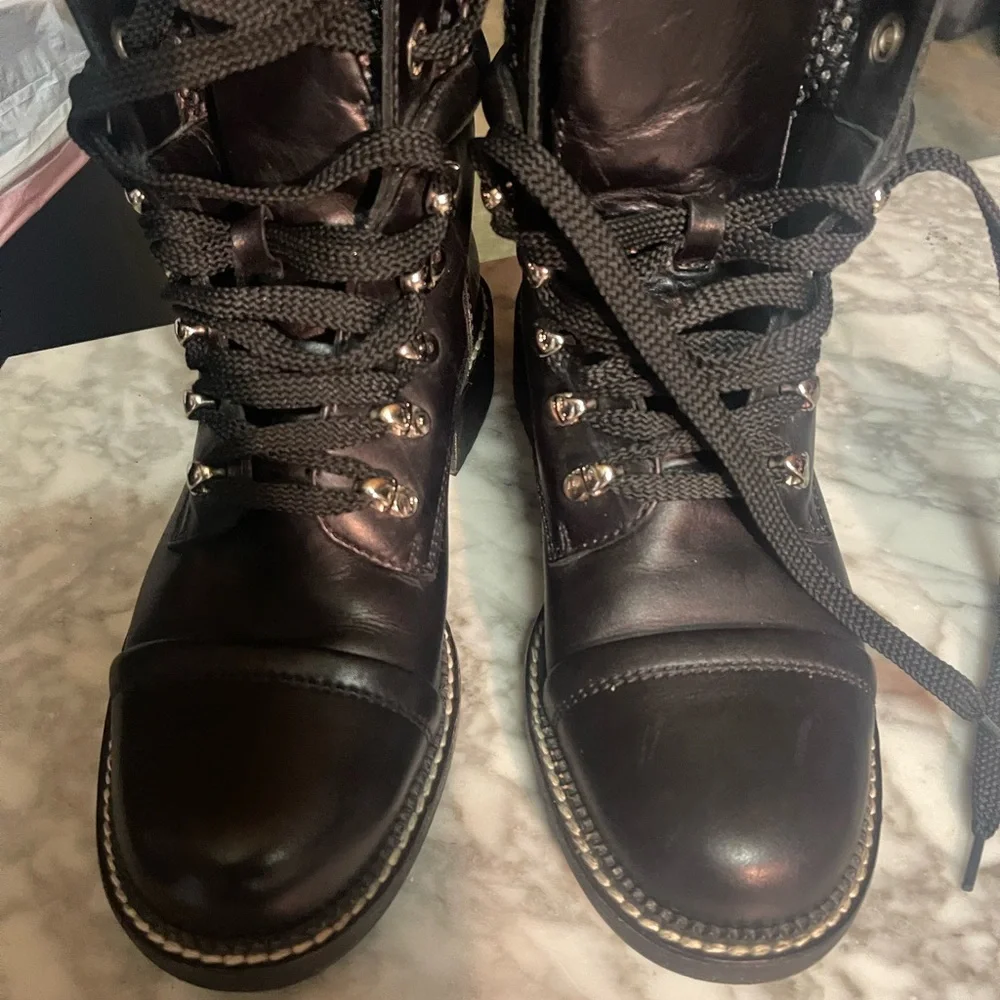 CHANEL Calfskin Wool Combat Boots - Picture 6 of 11